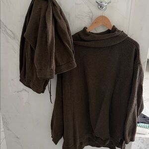 Free People Brown Oversized Knit Sweater and joggers